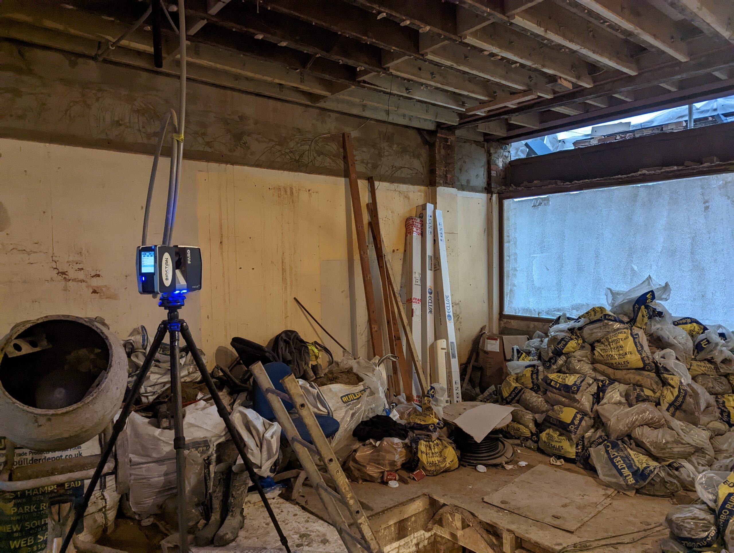 Laser scanning a potentially hazardous building site